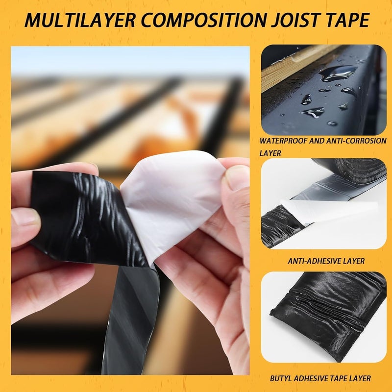 Heelos شريط دعامات 4 عبوات للتزيين 1-5/8"×50'، شريط دعامات بوتيل مقاوم للعوامل الجوية، شريط دعامات مقاوم للماء لتغطية دعامات وأشعة البناء - Image 4